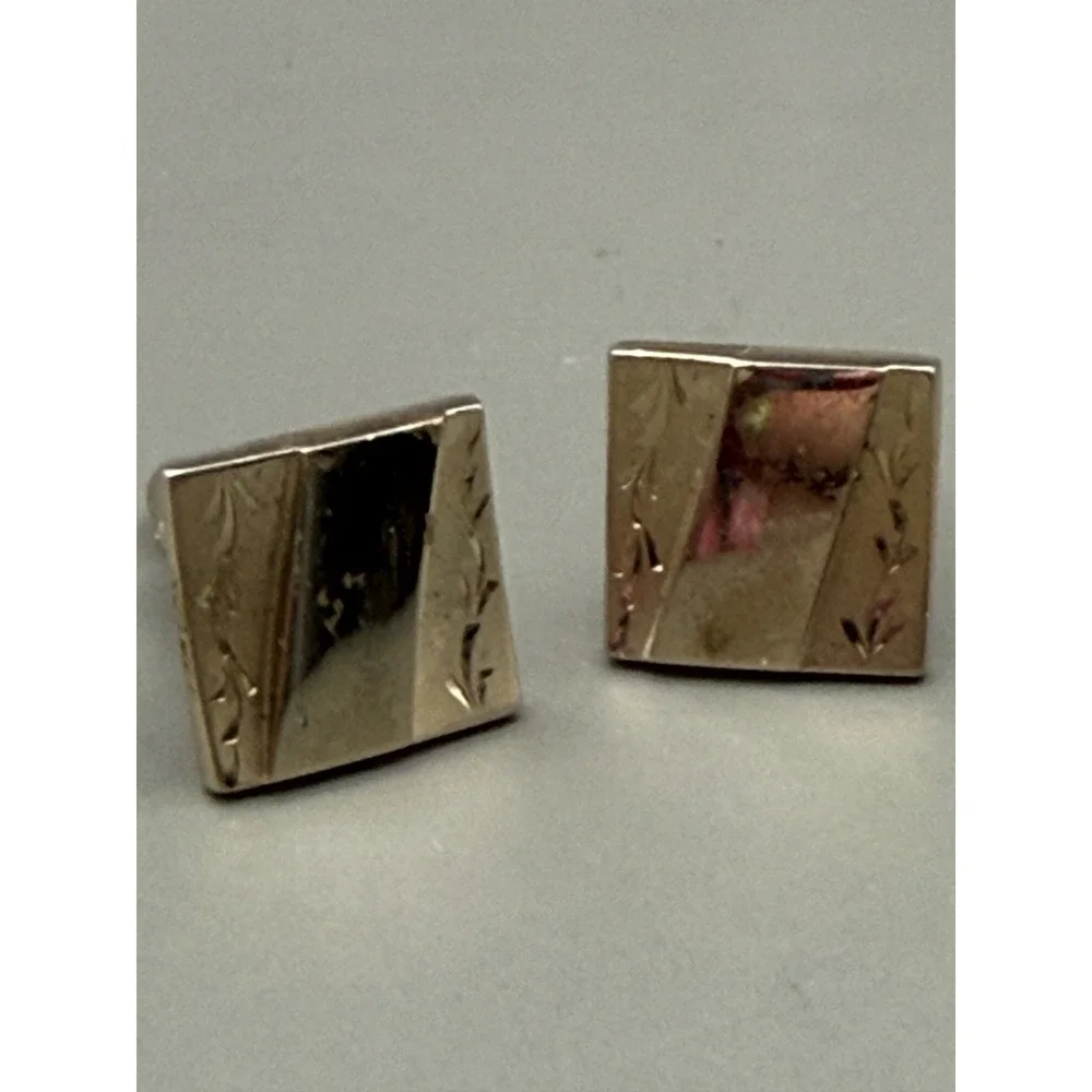 Anson Cufflinks Lot 2 Pair Mens Gold Silver Tone Etched Rectangular Bullet Back
